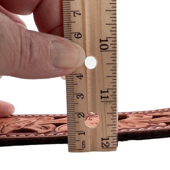 Size 66 Mens Belt Lone Star Buckle on Tooled Leather Belt Nubuck Floral - Picture 10 of 11